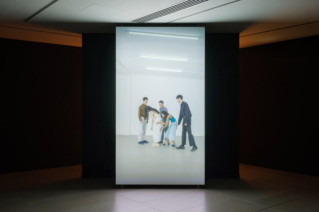 Close-up detail of Falling-Reversely artwork by Isaac Chong Wai showing material textures and compositional elements