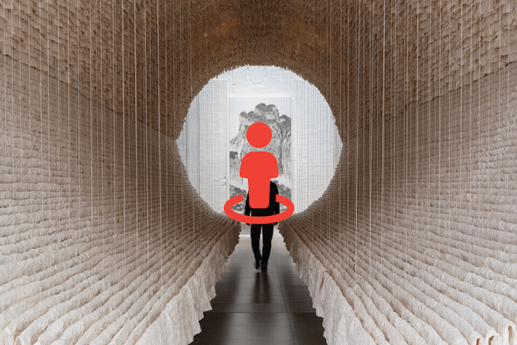 Person icon over a gallery space to promote a virtual tour