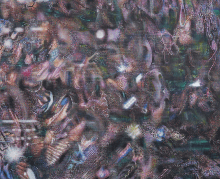 An airbrushed abstract painting in dark purples